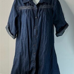 Dark Blue Denim Button-Front Mini Dress